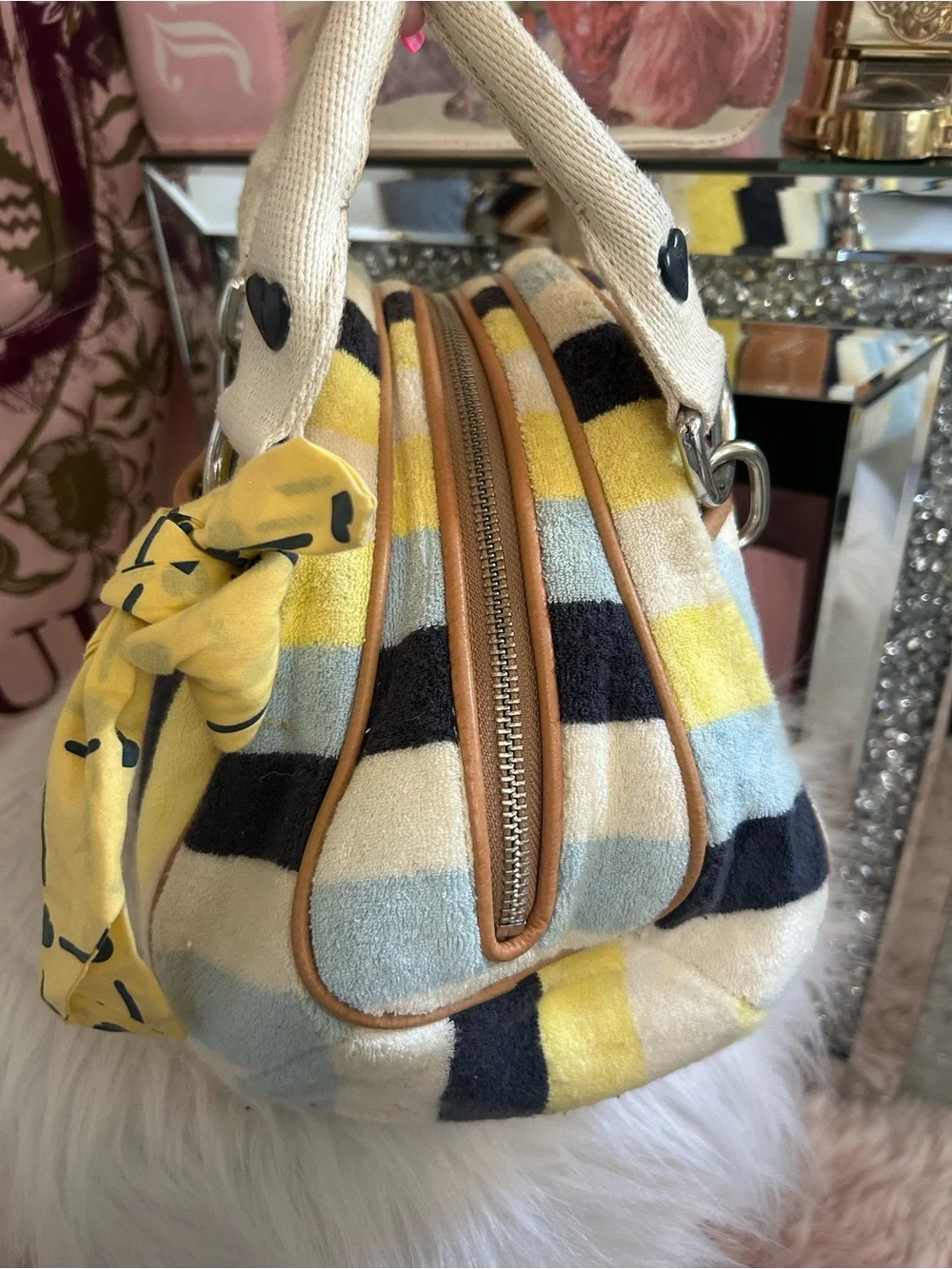 Rare Y2K Vintage Juicy Couture Colorful Striped Terry BEE Bowler Satchel Bag 🐝